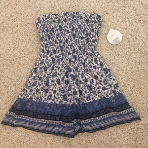 Strapless Blue and White Romper